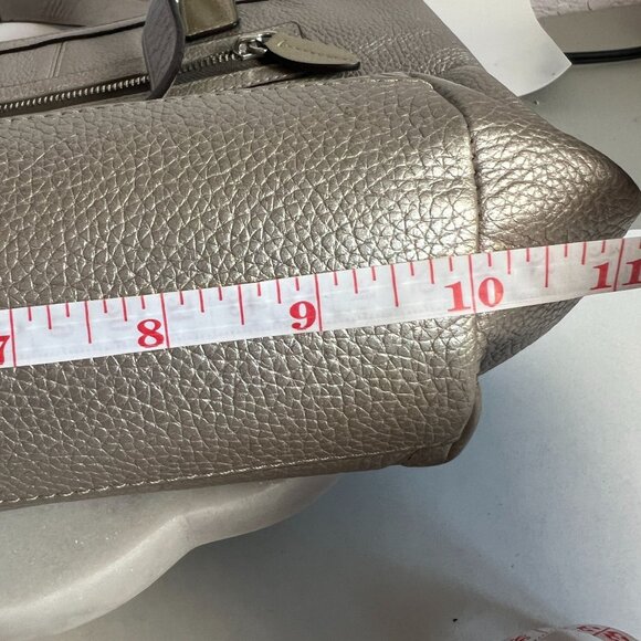 Coach L Shoulder Bag Pebbled Leather Metallic Silver Purse Tote Duo Handles - Picture 13 of 16